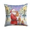 Vizsla with Santa Claus Throw Pillow Decorative Indoor Outdoor Accent Cushion for Couch, Bed or Patio, 18Hx18W