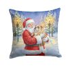 English Bulldog with Santa Claus Throw Pillow Decorative Indoor Outdoor Accent Cushion for Couch, Bed or Patio, 18Hx18W