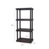 Black Plastic 4-Tier 47.6" H x 21.7" W x 13.8" D Storage Shelving, 240 Lb Total Capacity, Adult