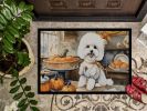 NEW Bichon Frise Fall Kitchen Pumpkins Doormat Front Door Mat Indoor Outdoor Rugs for Entryway, Non Slip Washable Low Pile, 18H X 27W