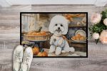 NEW Bichon Frise Fall Kitchen Pumpkins Doormat Front Door Mat Indoor Outdoor Rugs for Entryway, Non Slip Washable Low Pile, 18H X 27W