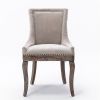 Furniture,Ultra Side Dining Chair, Thickened fabric chairs with neutrally toned solid wood legs, Bronze nail head, Set of 2, Beige
