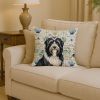 Black Bearded Collie Coastal Sea Glass Throw Pillow Decorative Indoor Outdoor Accent Cushion for Couch, Bed or Patio, 14Hx14W