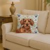 Wirehaired Red Dachshund Coastal Sea Glass Throw Pillow Decorative Indoor Outdoor Accent Cushion for Couch, Bed or Patio, 14Hx14W