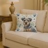 Blue and Tan Border Terrier Coastal Sea Glass Throw Pillow Decorative Indoor Outdoor Accent Cushion for Couch, Bed or Patio, 14Hx14W
