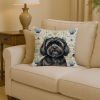 Black Lhasa Apso Coastal Sea Glass Throw Pillow Decorative Indoor Outdoor Accent Cushion for Couch, Bed or Patio, 14Hx14W