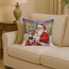 Beagle with Santa Claus Throw Pillow Decorative Indoor Outdoor Accent Cushion for Couch, Bed or Patio, 14Hx14W