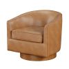 Maisy Saddle Faux Leather Wood Base Barrel Swivel Chair