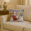 English Bulldog with Santa Claus Throw Pillow Decorative Indoor Outdoor Accent Cushion for Couch, Bed or Patio, 18Hx18W