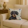 Wirehaired Black and Tan Dachshund Coastal Sea Glass Throw Pillow Decorative Indoor Outdoor Accent Cushion for Couch, Bed or Patio, 18Hx18W