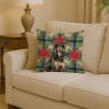 Black & Tan Afghan Hound Christmas PoinsettIas Throw Pillow Decorative Indoor Outdoor Accent Cushion for Couch, Bed or Patio, 14Hx14W