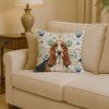 Tricolor and White Basset Hound Coastal Sea Glass Throw Pillow Decorative Indoor Outdoor Accent Cushion for Couch, Bed or Patio, 14Hx14W
