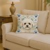 White and Cream Bichon Frise Coastal Sea Glass Throw Pillow Decorative Indoor Outdoor Accent Cushion for Couch, Bed or Patio, 14Hx14W