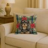 Black and Tan English Toy Spaniel Christmas PoinsettIas Throw Pillow Decorative Indoor Outdoor Accent Cushion for Couch, Bed or Patio, 18Hx18W