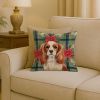 Blenheim English Toy Spaniel Christmas PoinsettIas Throw Pillow Decorative Indoor Outdoor Accent Cushion for Couch, Bed or Patio, 18Hx18W