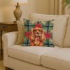 Ruby English Toy Spaniel Christmas PoinsettIas Throw Pillow Decorative Indoor Outdoor Accent Cushion for Couch, Bed or Patio, 14Hx14W