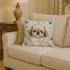 Fawn Pekingese Coastal Sea Glass Throw Pillow Decorative Indoor Outdoor Accent Cushion for Couch, Bed or Patio, 14Hx14W