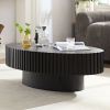Modern Handcraft Drum Coffee Table Length 43.7 inch Ellipse Coffee Table for Living Room,Oval Small Coffee Table with Sturdy Pedestal