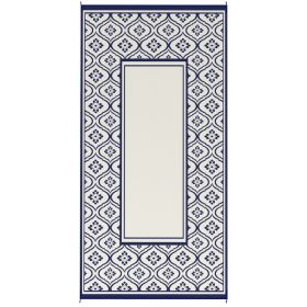 Reversible Outdoor Rug, Waterproof Plastic Straw With Carry Bag, 9 X 18, Blue & White Gourd Border (Option: Blue)