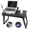 Foldable Laptop Table Bed Notebook Desk w/Cooling Fan Mouse Board LED light 4 x USB Ports Breakfast Snacking Tray with Storage Groove For Home Office