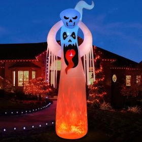 12FT Halloween Inflatables Decoration Giant Ghost With 3-Colored Flame Rotation LED Light Spooky Halloween Decorations Outdoor Blow Up Yard Decor (Option: 12FTGhost)